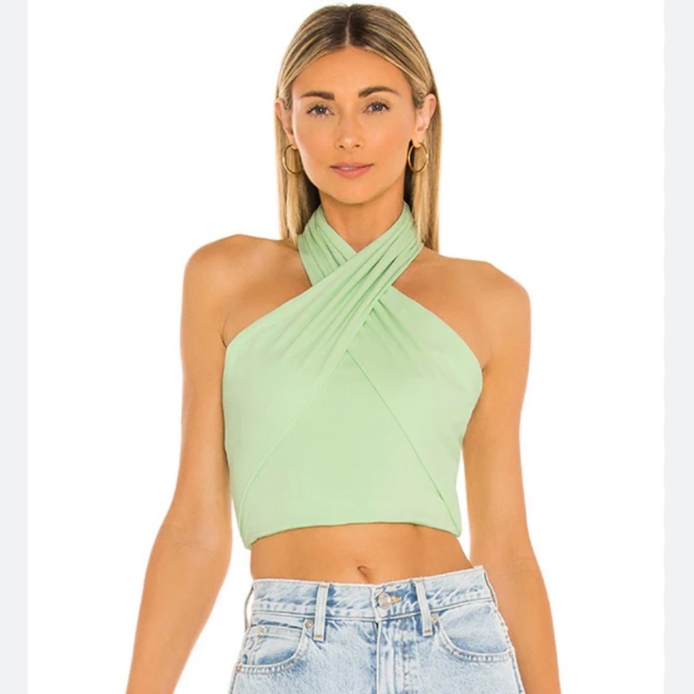 Superdown Amelie twist halter crop top in mint/pastel green